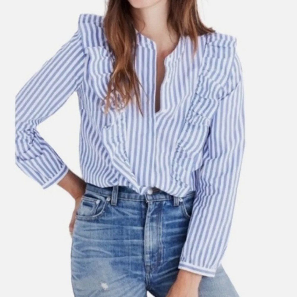 Madewell Blue and White Striped Button Down Shirt